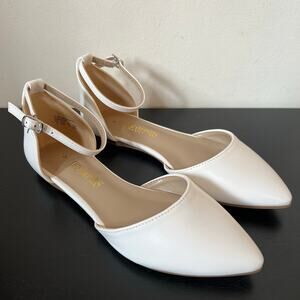 Dream Pairs Pointed Toe Ankle Strap Ballet Flats White 6 / 36.5